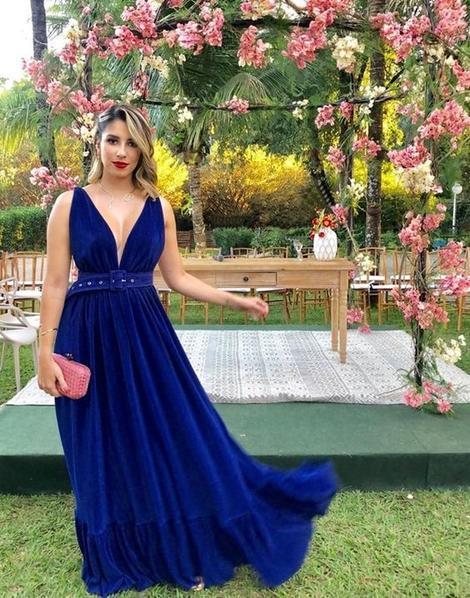 Royal Blue V-neck A-line Prom Dresses cg19787