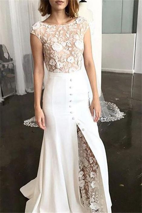 Sheath Cap Sleeves Button Lace Prom Dress cg19788