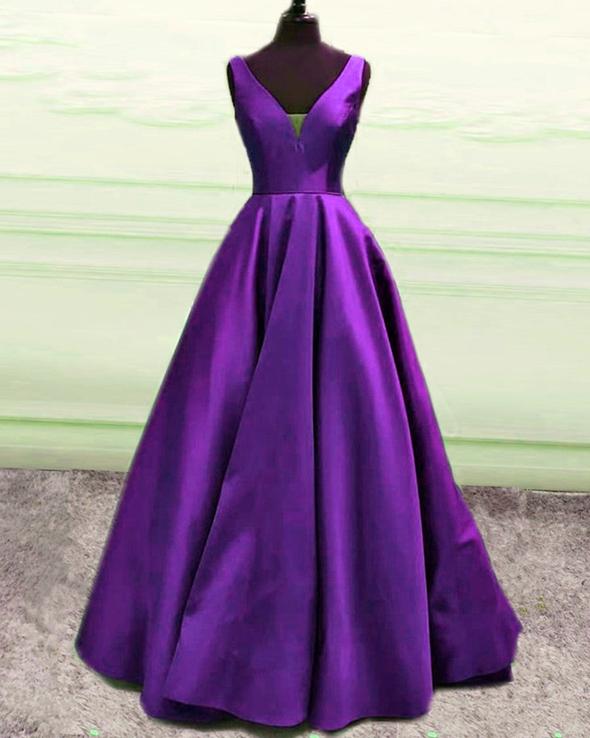 Simple Prom Ball Gown V Neck Dresses Satin cg19820