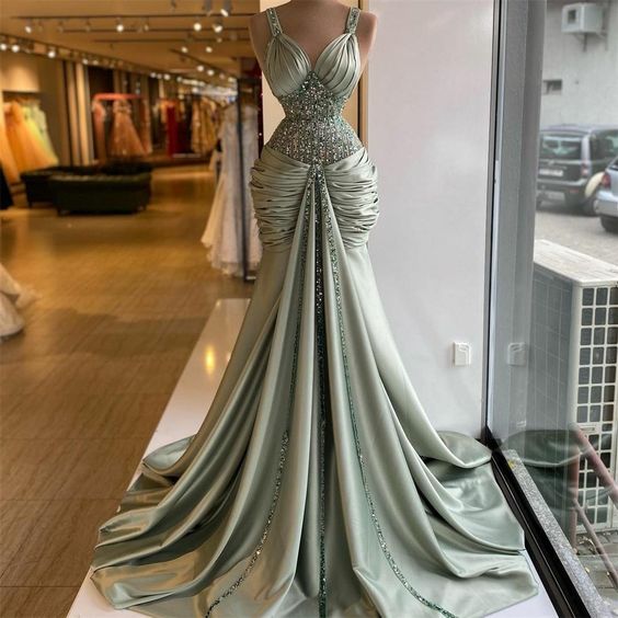 green prom dress, sweetheart prom dresses, pleats prom dresses, crystal prom dresses cg19826