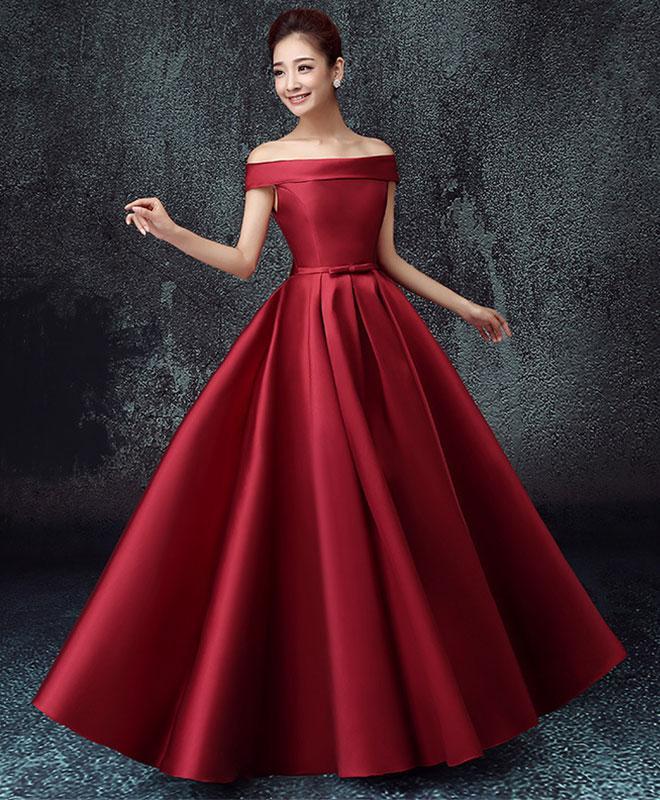 Simple Satin A-Line Off Shoulder Floor Length Party Dress, Satin Prom Dress Evening Dress cg19836
