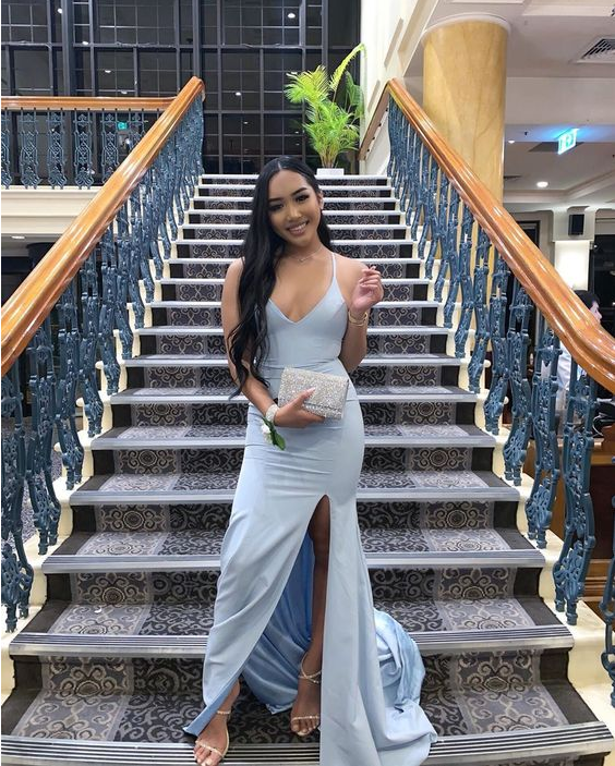 A-line V Neck Mermaid Long Prom Dress Side Split cg19844