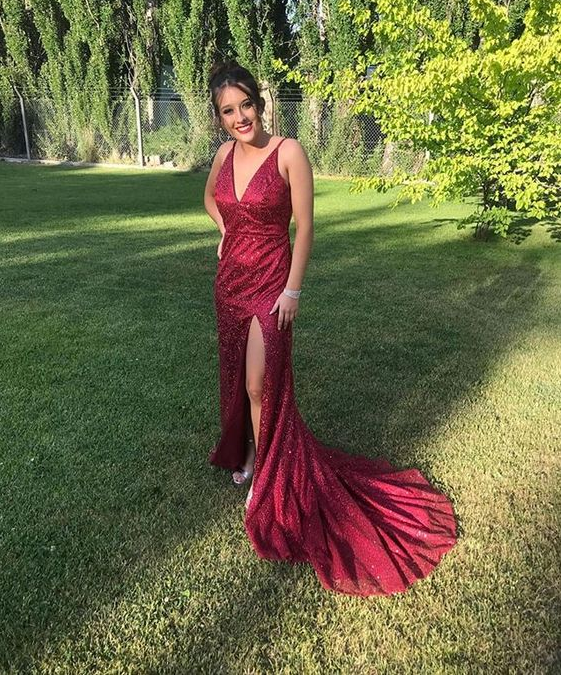 A-line V Neck Long Prom Dress With Train cg19845