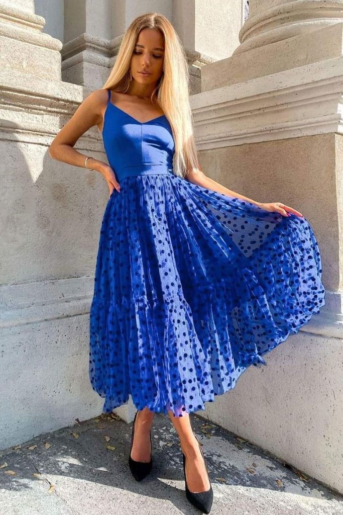 ROYAL BLUE V NECK TULLE SHORT PROM DRESS BLUE COCKTAIL DRESS cg19930