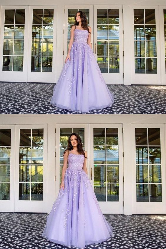 Lilac Lace Tulle Prom Dress, Classy Prom Dress cg19939