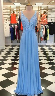 Sexy Prom Dresses with V-Neck Appliqued Lace Long Chiffon Party Gowns cg19952