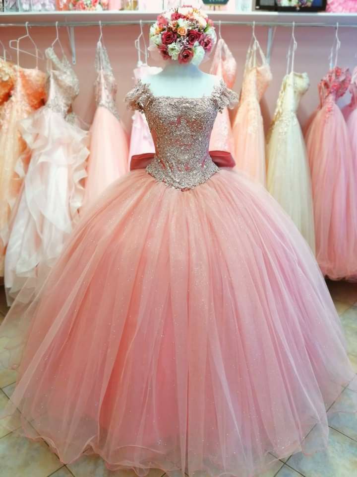 Pink tulle beads long prom dress off shoulder evening dress cg19999