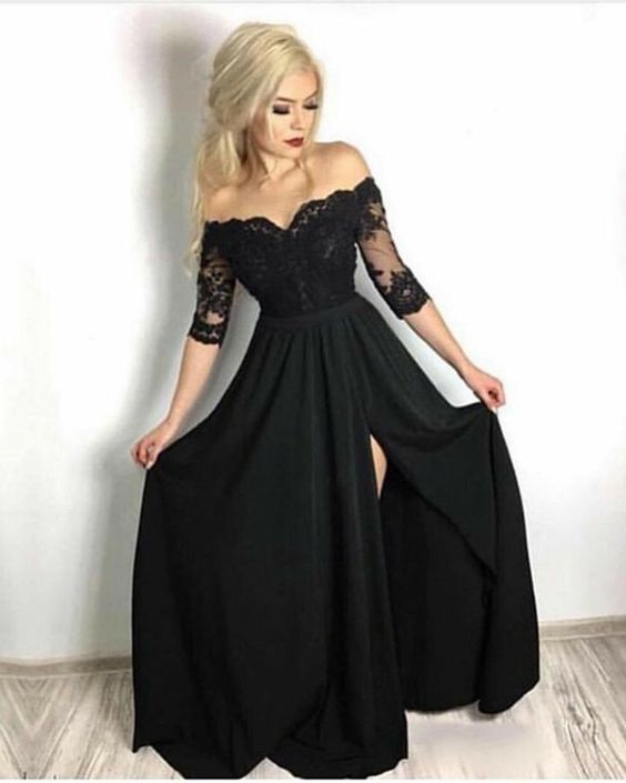 A-Line black evening dress long prom dress cg20002