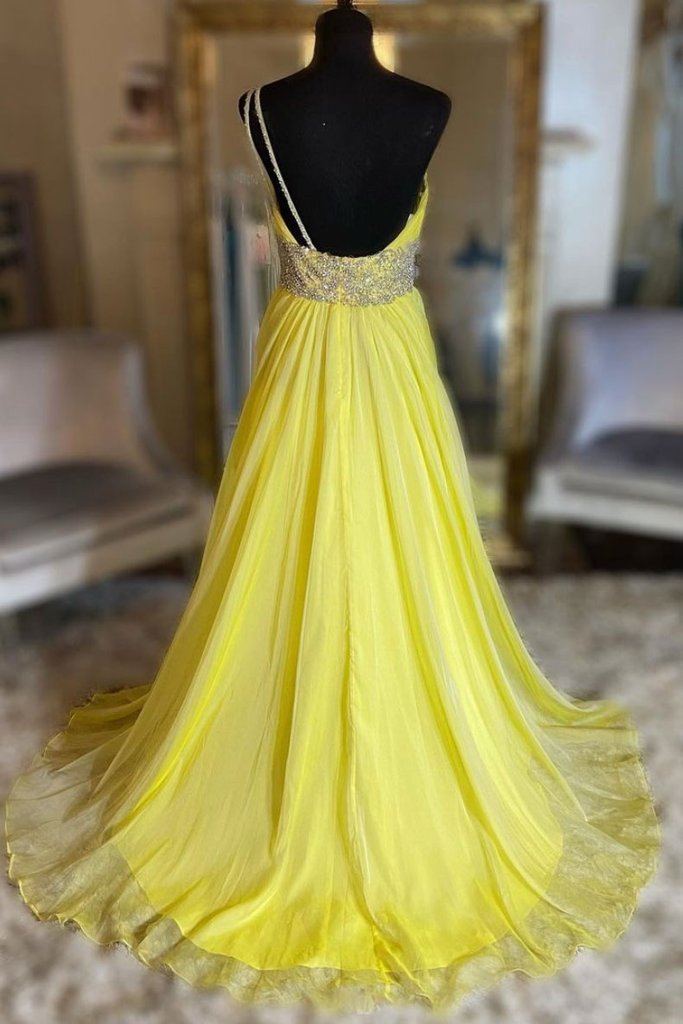 YELLOW ONE SHOULDER TULLE LONG PROM DRESS YELLOW EVENING DRESS cg20010