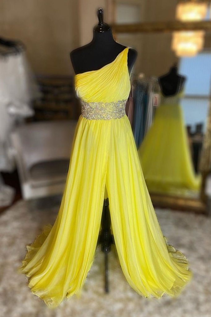 YELLOW ONE SHOULDER TULLE LONG PROM DRESS YELLOW EVENING DRESS cg20010