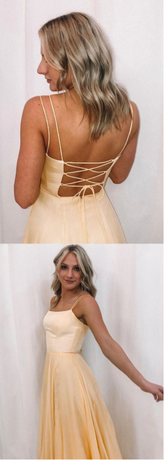 Princess Yellow Long Prom Dress with Double Straps cg20017