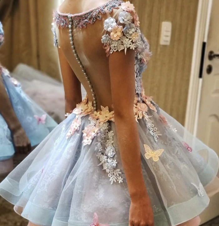 3D Flowers Embroidery Ruffles Lace Homecoming Dresses Short cg20044