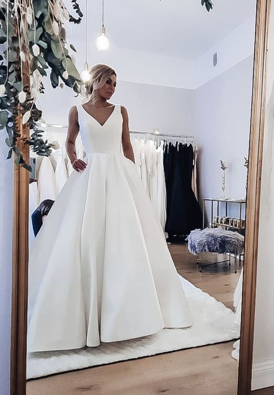 White satin long prom dress simple evening dress cg20061