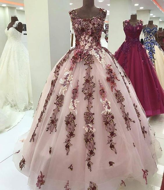 A line long tulle Prom Dress with appliques cg20082