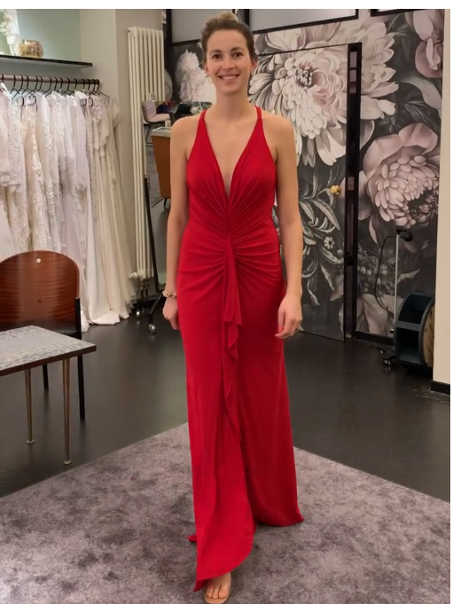 Halter Neckline Red V Neck Mermiad Prom Dress cg20091