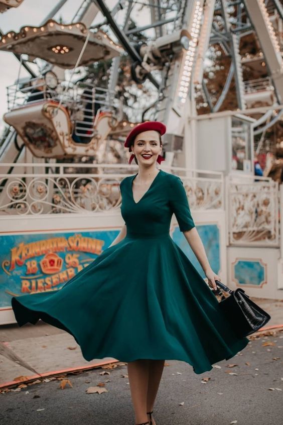 Green Vintage Simple Prom Dress, Short Sleeves Prom Dress cg20093