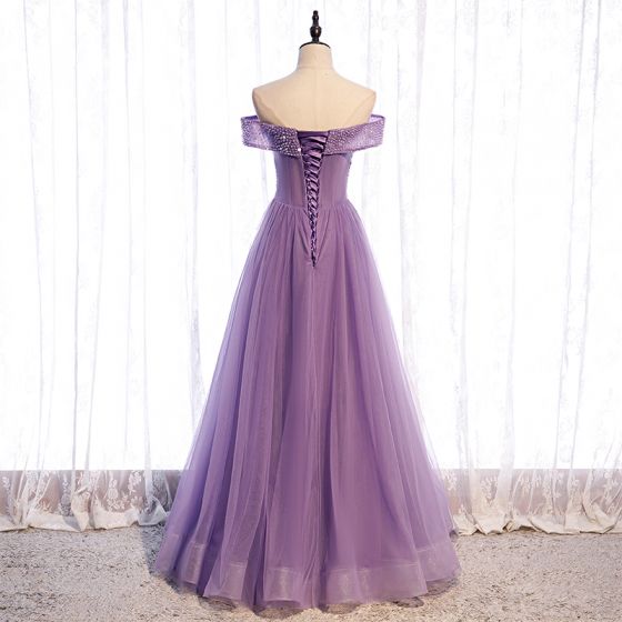 Princess Off the Shoulder Beaded Lilac Long Prom Dress cg20140