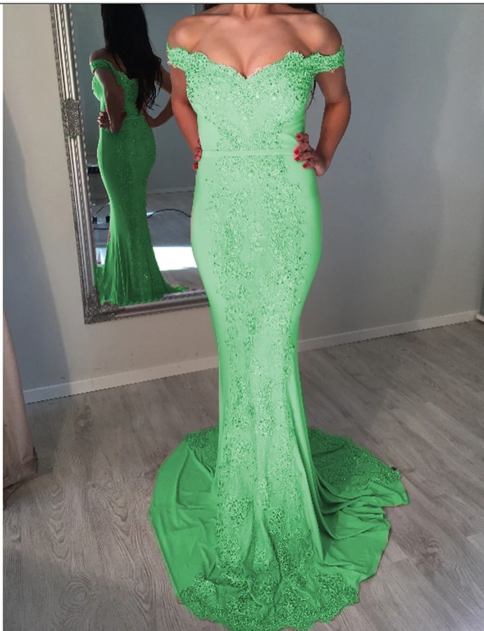 Sexy Off Shoulder Mermaid Prom Dresses Appliques cg20158