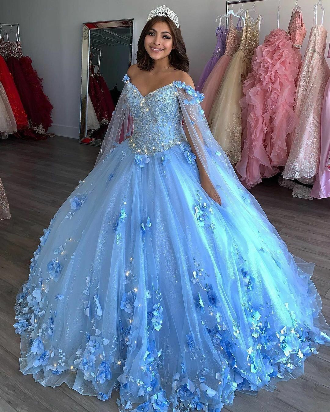 Blue v neck ball gown long prom dress evening dress cg20177