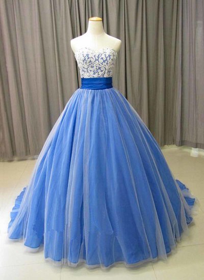 Spring blue tulle long formal lace prom dress, evening dress cg20178
