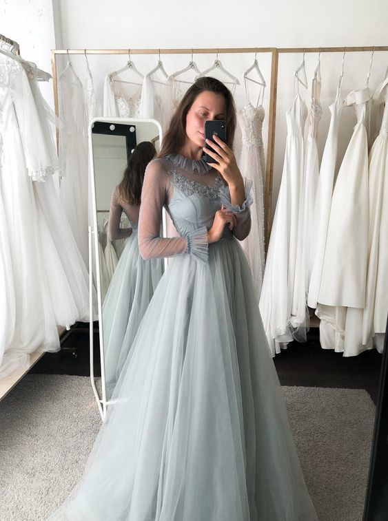 Vintage Grey Tulle Prom Dress cg20193