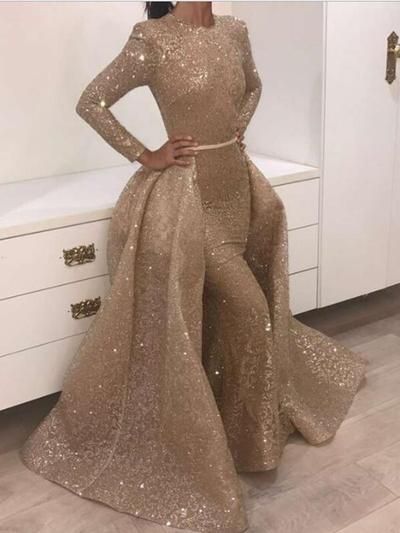 Mermaid Long Sleeve Prom Dress Vintage African Gold Prom Dress cg20203