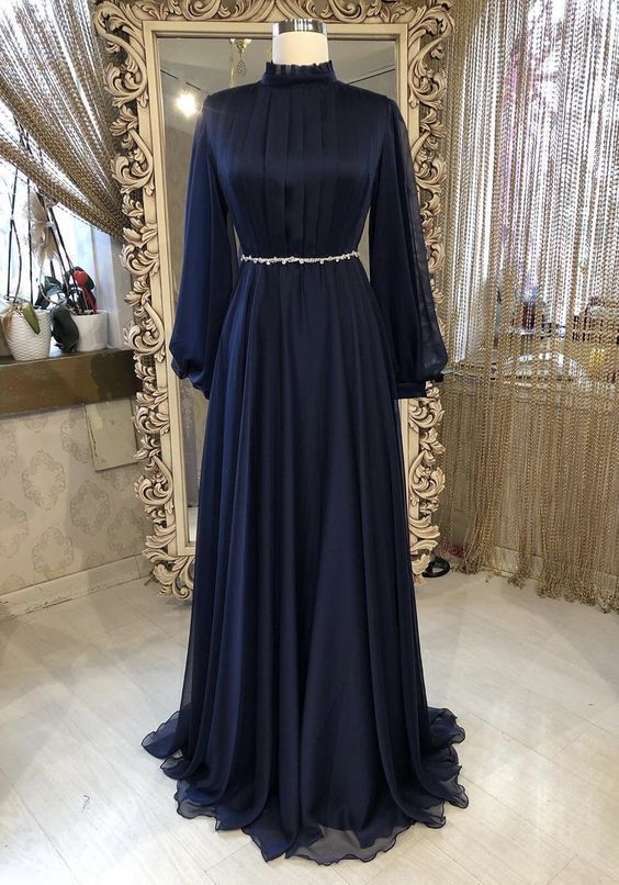 Chiffon long sleeves high neck fashion prom dress cg20206
