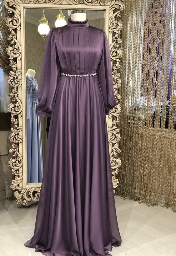 Chiffon long sleeves high neck Muslim fashion prom dress cg20208