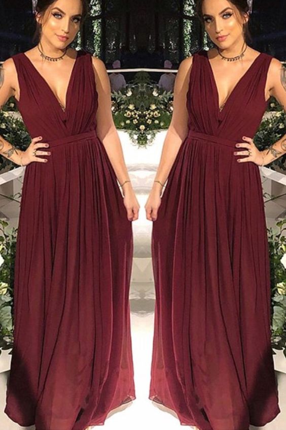Bridesmaid Dresses Long Chiffon Pleated V Neck Floor Length Formal Gowns prom dresses cg20216