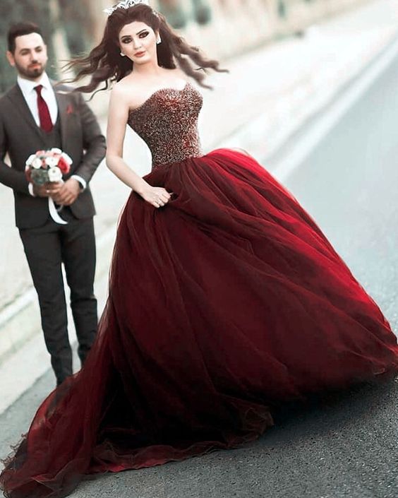 Burgundy strapless wedding dresses prom dresses cg20219