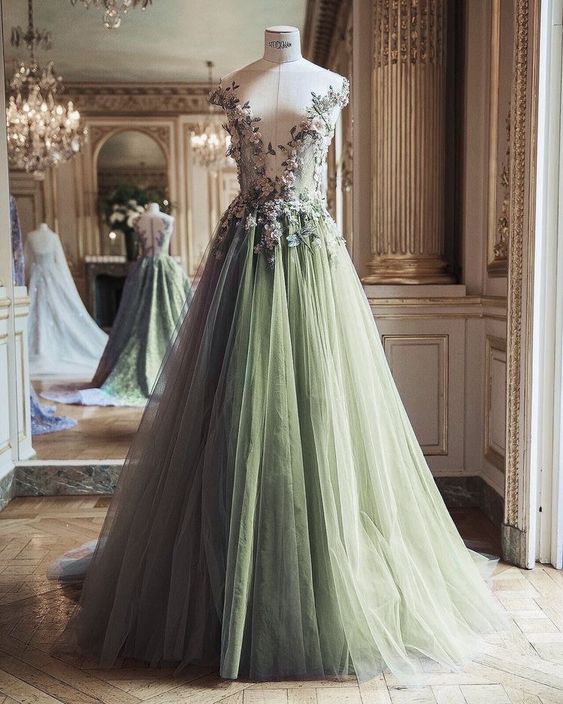 green tulle long formal dress party dress prom dress cg20232