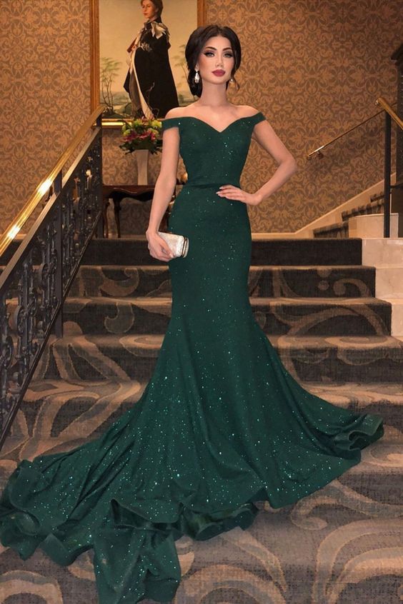 glitter off the shoulder green prom dress 2021 cg20241
