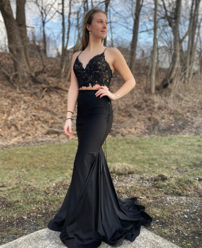 Black lace two pieces prom dress mermaid evening dress, cg20263
