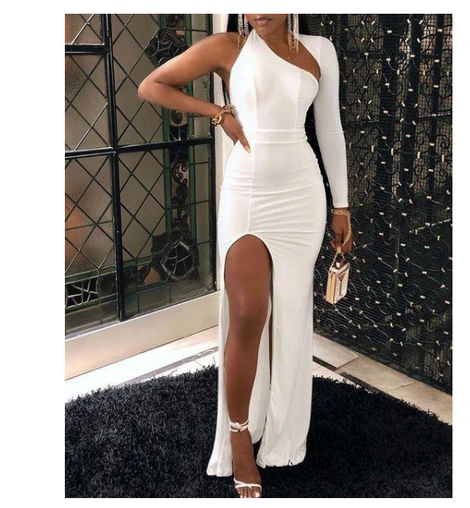 One Shoulder Unique Long Prom Dresses, Mermaid High Silt Prom Dresses cg20269