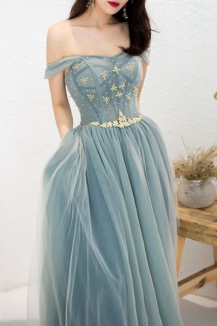gorgeous off the shoulder blue long formal dress prom dress cg20302