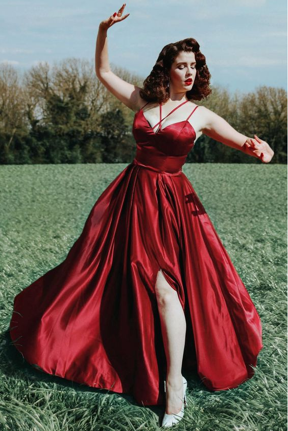 A-line Burgundy Satin Prom Dress cg20343