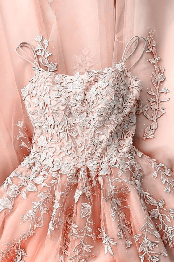 Coral Prom Dresses Ball Gown Lace Embroidery Spaghetti Straps For Girl's Sweet 16 Birthday Party cg20420