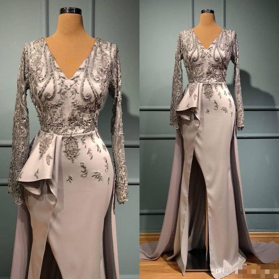 Deep v neck prom dress, silver prom dress, elegant prom dresses cg20465