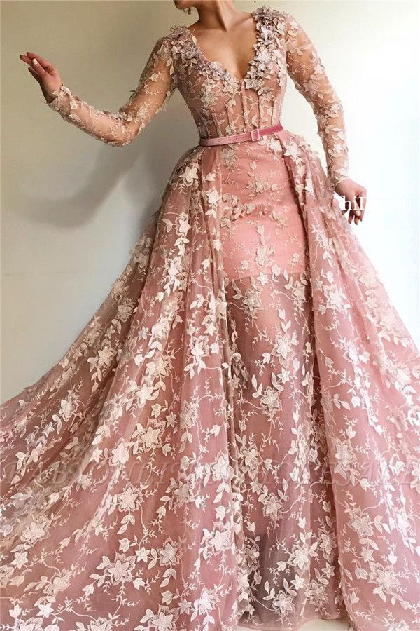 Sexy See Through Tulle Pink Long Sleeves Prom Dress cg20569