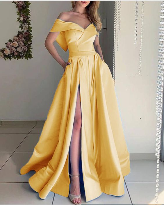 yellow long evening dress Prom Dress cg20603