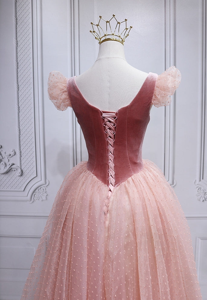 Princess Pink Party prom Dress with Velvet Bodice cg20608