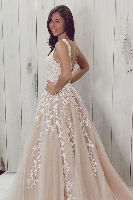 Ivory lace appliqued long prom formal dress wedding dress cg20613