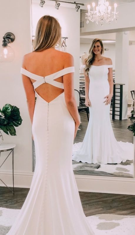 Simply Elegant Off the Shoulder Mermaid White Long Prom Dress cg20638