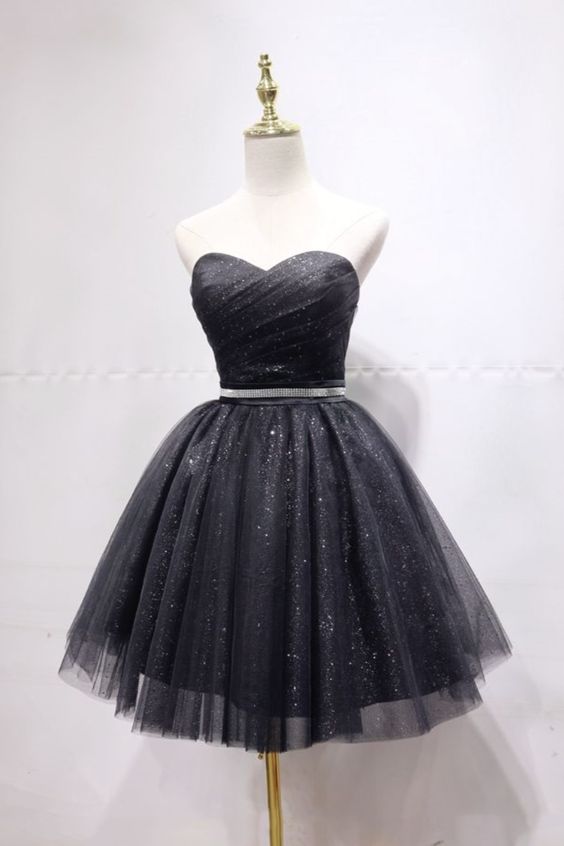 princess A-line black party dress with sweetheart and lace up back Homecoming Dress cg20666