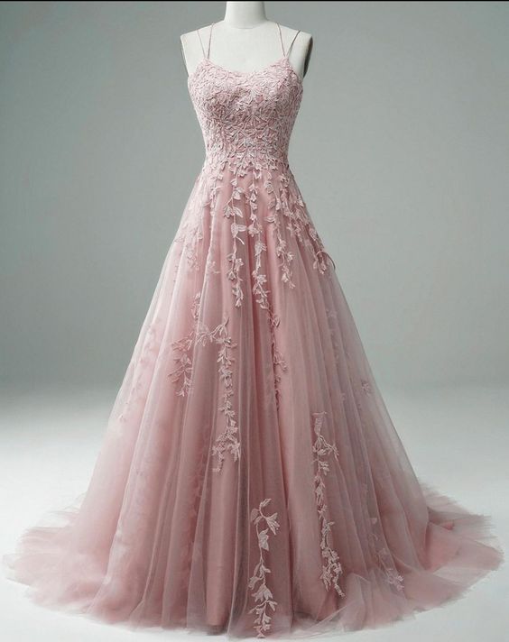 pink prom dresses 2021 lace applique a line elegant spaghetti straps cheap senior prom gowns cg20673