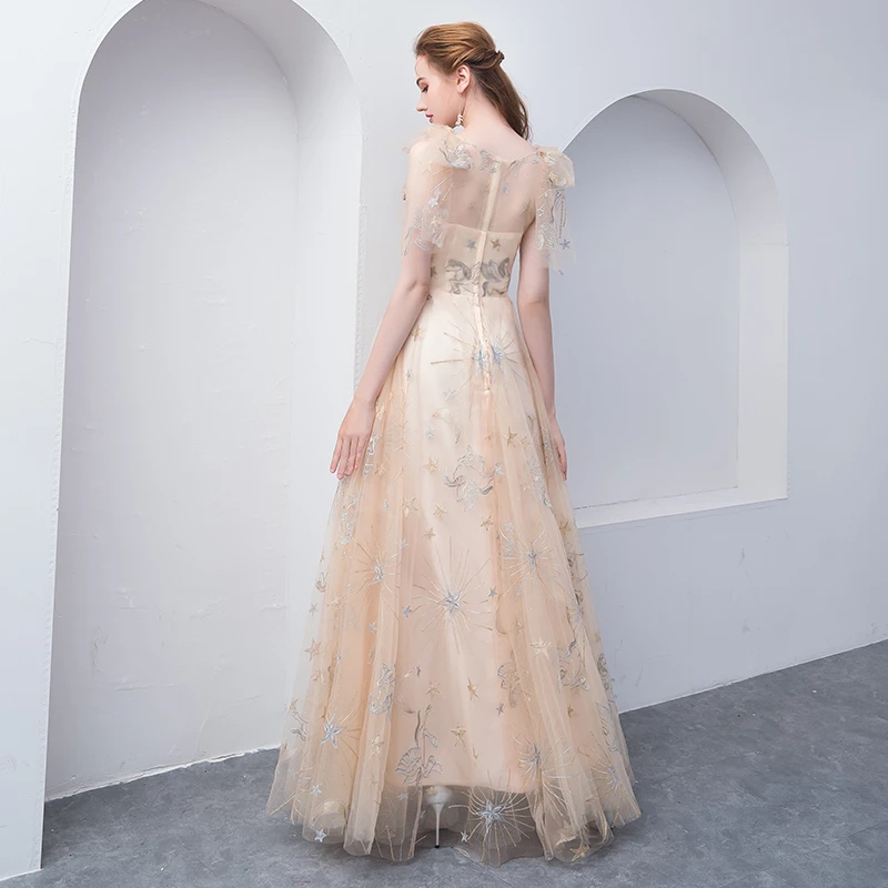 Light Champagne Lovely A-Line Floor Length Party Dress, Cute Tulle Bridesmaid Dress prom dress evening dress cg20677