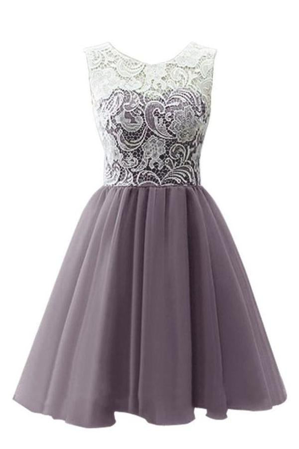 Elegant A-Line Round Neck Sleeveless Lace Homecoming Dress cg2075
