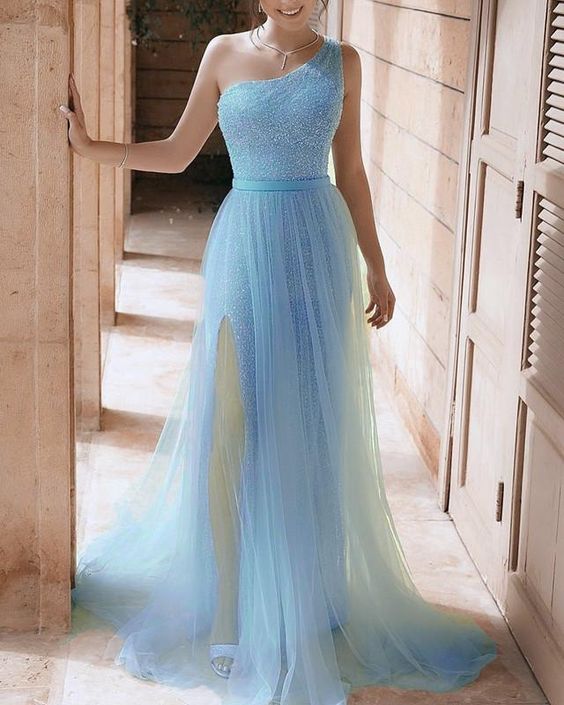 Mermaid One Shoulder Sparkly Prom Dresses cg20751