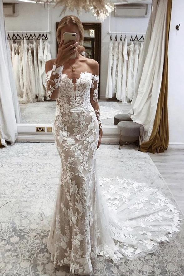 Mermaid lace long sleeve prom dress evening dress cg20818