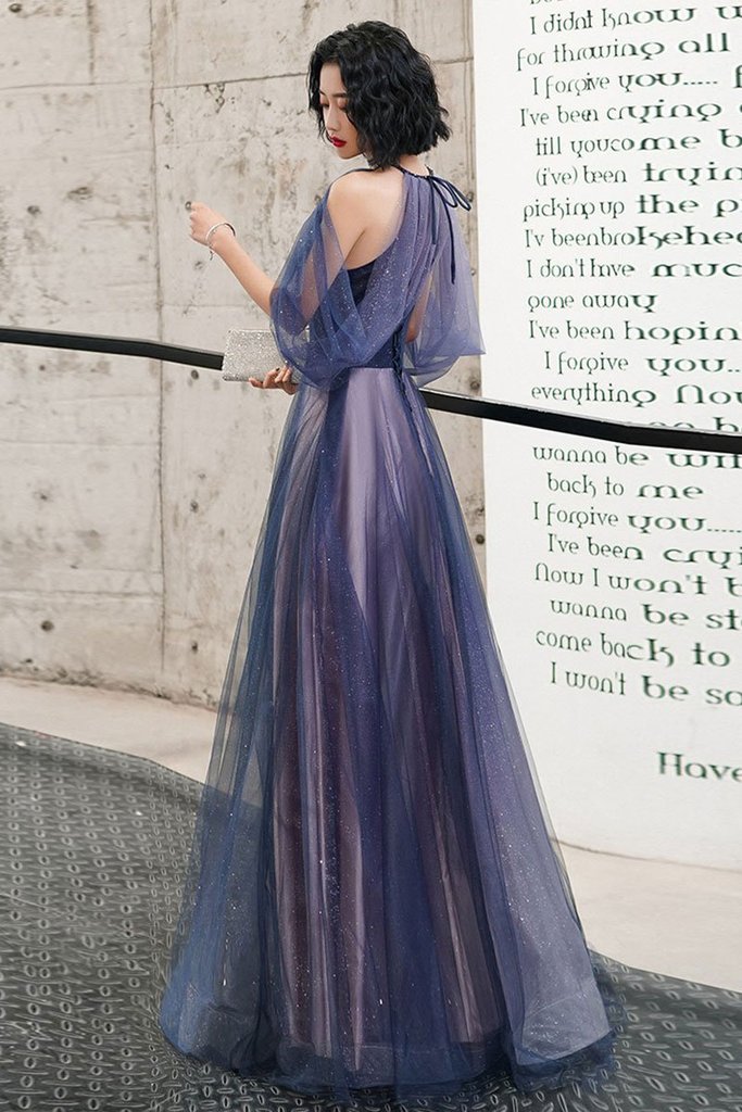 BLUE TULLE LONG PROM DRESS BLUE TULLE FORMAL DRESS cg20834